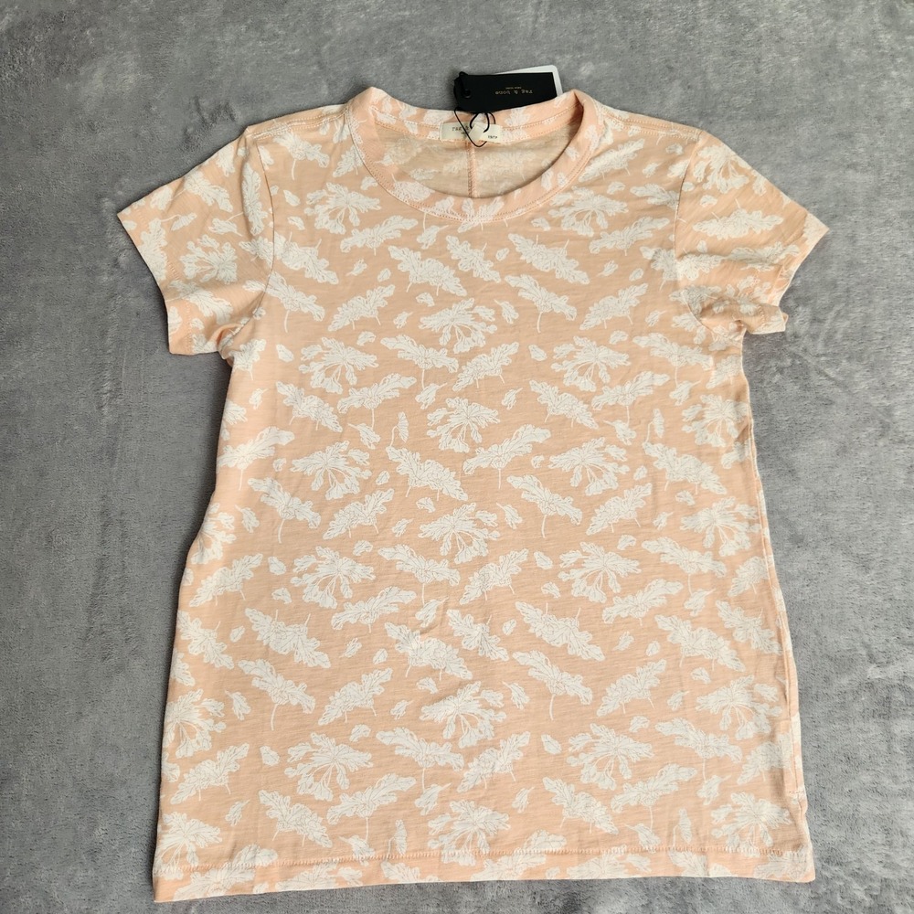 New rag & bone Summer Floral Tee Pink Multi XS $174 Organic Pima Cotton Shirt